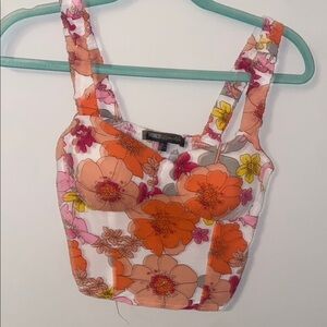 Honey Punch Orange and Pink Fitted Crop Tank Top
